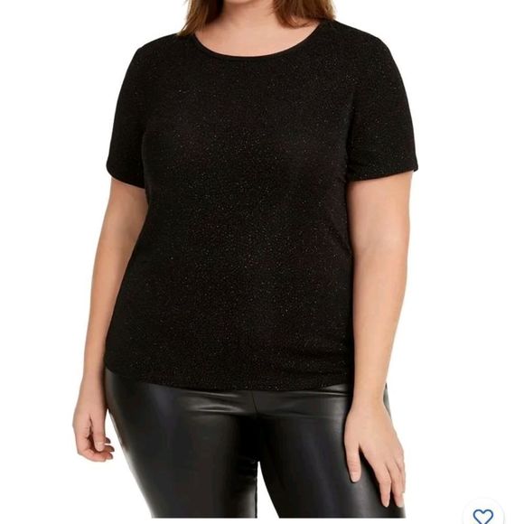 Bar III Tops - Bar III Women's Trendy Plus Textured Sparkle T-Shirt Black Size 1X